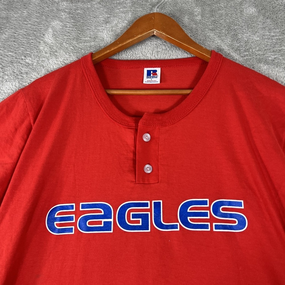 Russell Athletic Henley Shirt Mens Large Red Eagles 90s Vintage USA Sporty Retro - Picture 2 of 8